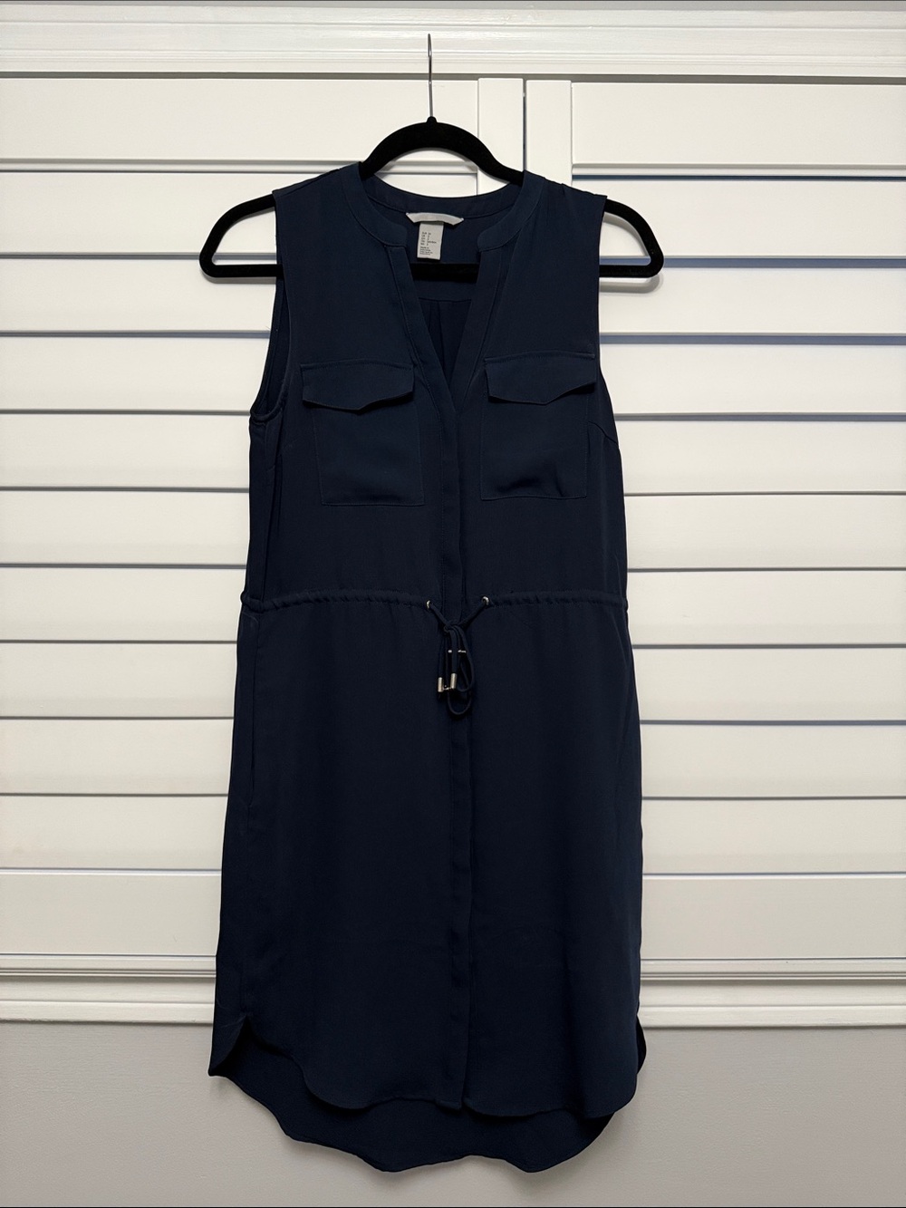 H&M Sleeveless Navy Button-Up and Drawstring Shirt Dress (Size 2)